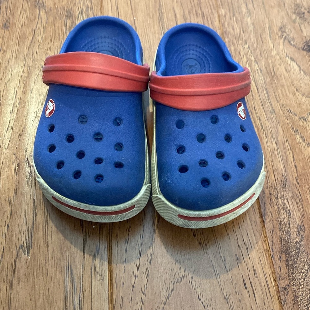 Red white and blue crocs